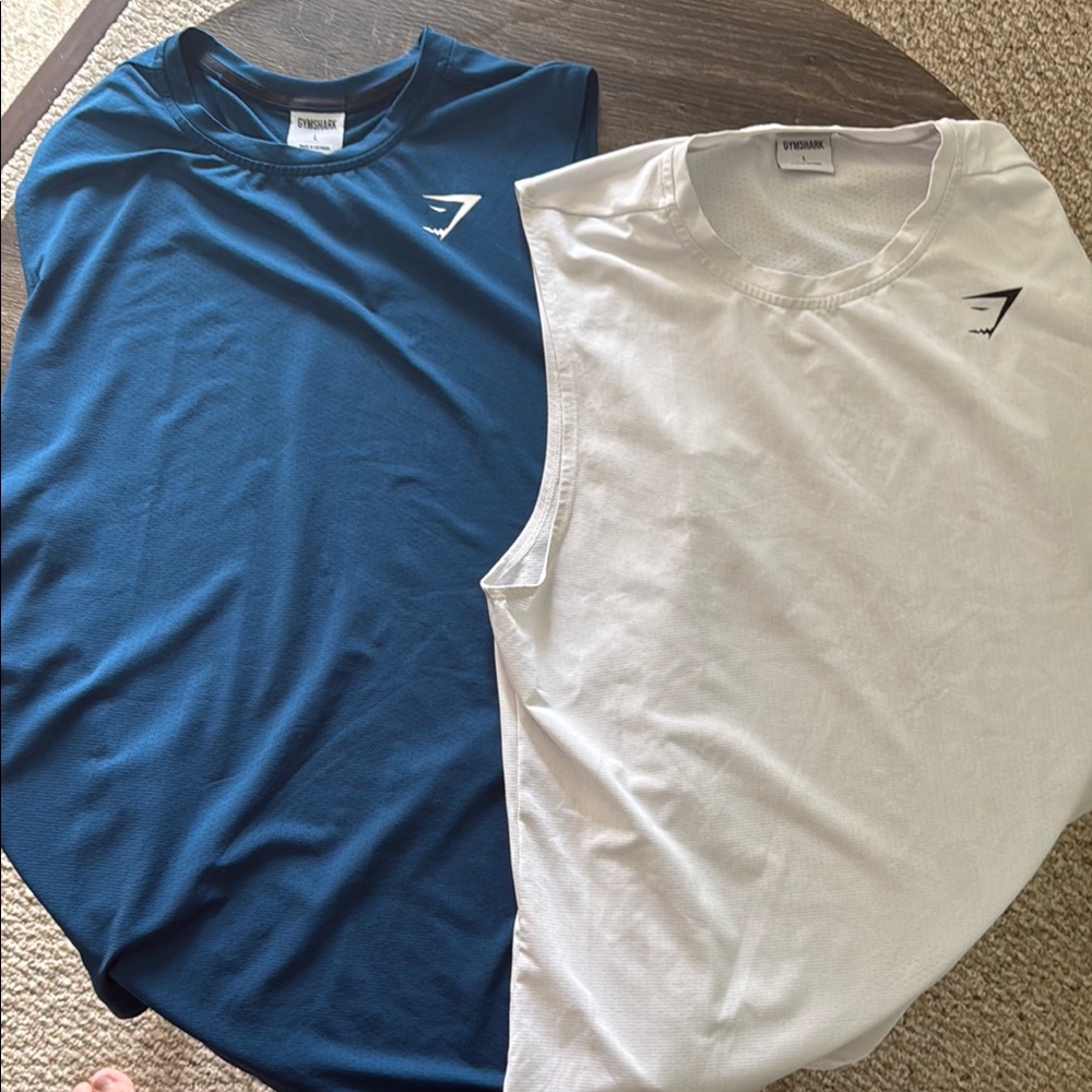 2 Gymshark Blue and White Tank Tops for Active Wear